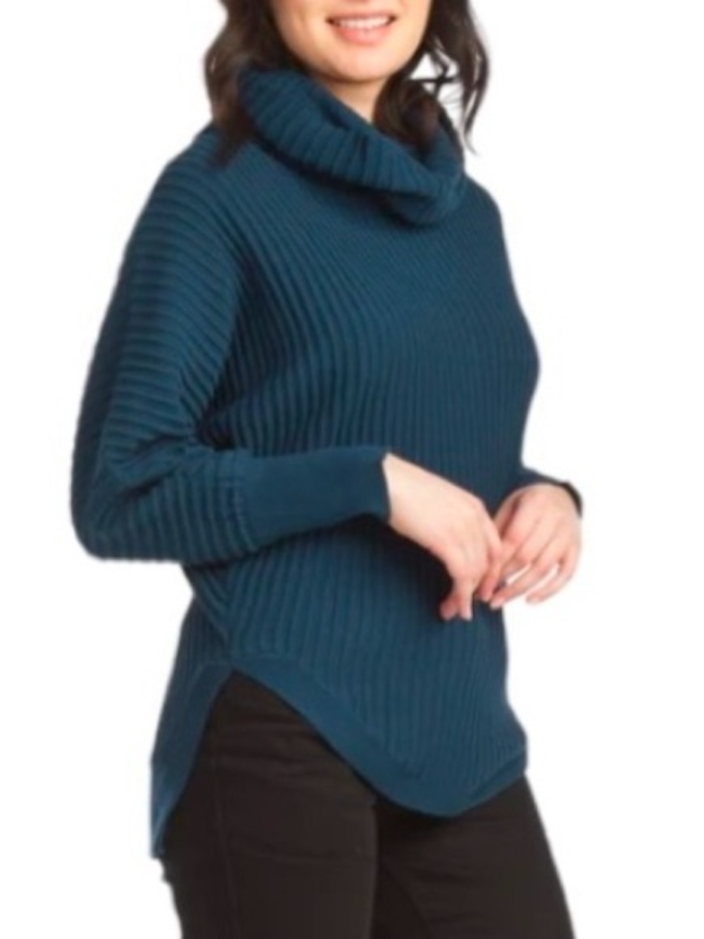 PAPILLON Nordstrom Navy Blue Ribbed Cowl Neck Knit Sweater NWT Cozycore Size S